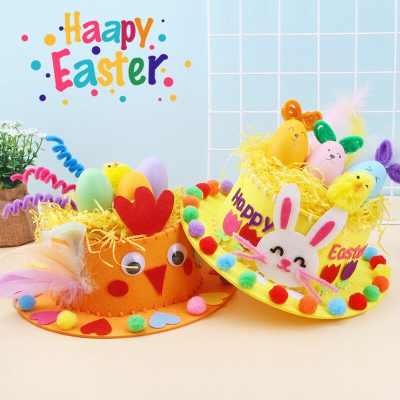 قبعة عيد الفصح للأطفال ، قشر البيض المطلية ، أرنب مصنوع يدويًا ، قماش غير منسوج مزين ، هدايا لعبة ذاتية الصنع