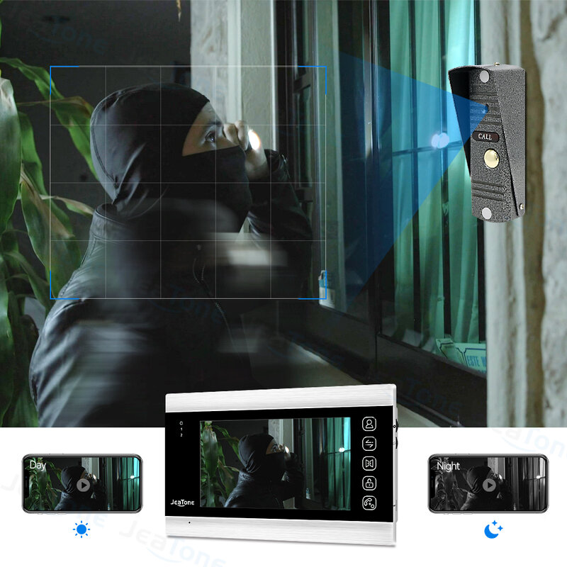 هاتف JeaTone Tuya الذكي نظام الاتصال الداخلي الفيديو7 بوصات لاسلكي واي فاي فيديو باب الهاتف مع 720P/AHD 110 ° كاميرا جرس الباب السلكية