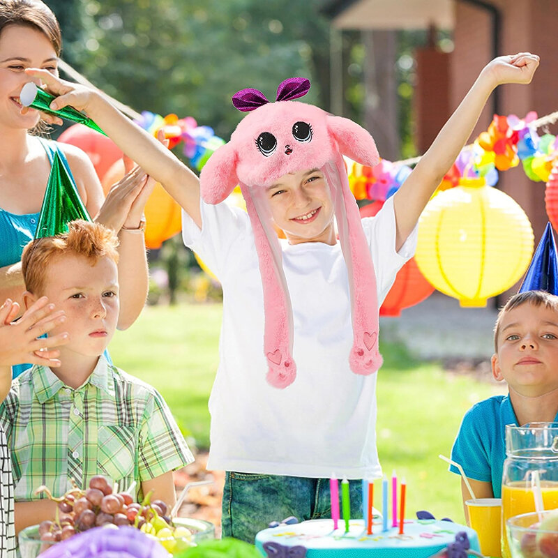 الوردي دمية الأذن تتحرك قبعة للبالغين والأطفال ، أفخم آذان القفز ، المنبثقة غطاء مضحك ، واللباس زي قبعة حفلات