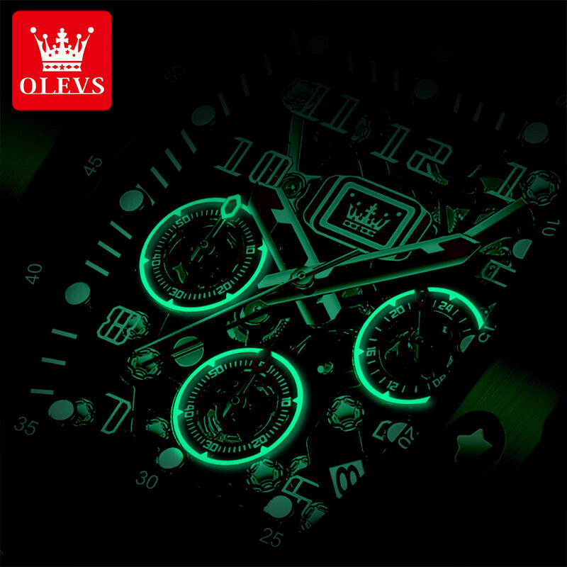 ساعة كوارتز OLEVS للرجال على شكل برميل ، كرونوغراف مضيء مقاوم للماء ، حزام سيليكون ، علامة تجارية مشهورة ، أزياء فاخرة ، رياضية