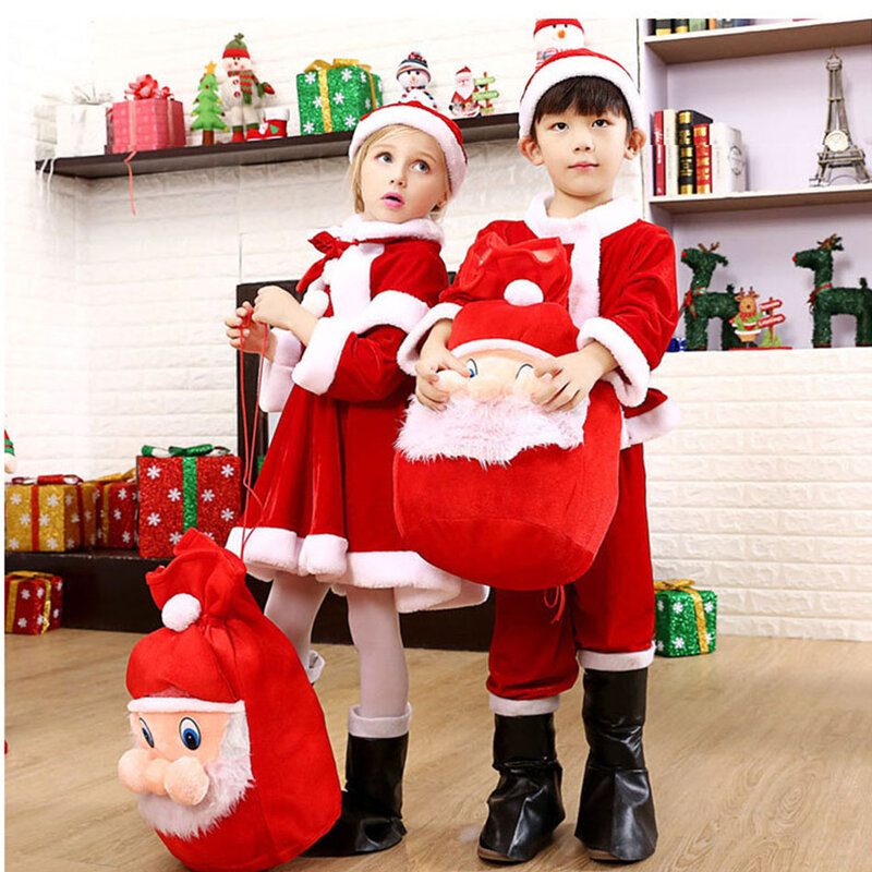 زي عيد الميلاد للأطفال زي سانتا كلوز زي الطفل X-Mas مجموعة 3/4 قطعة فستان/بنطلون + بلايز + قبعة + عباءة + حزام للأولاد والبنات