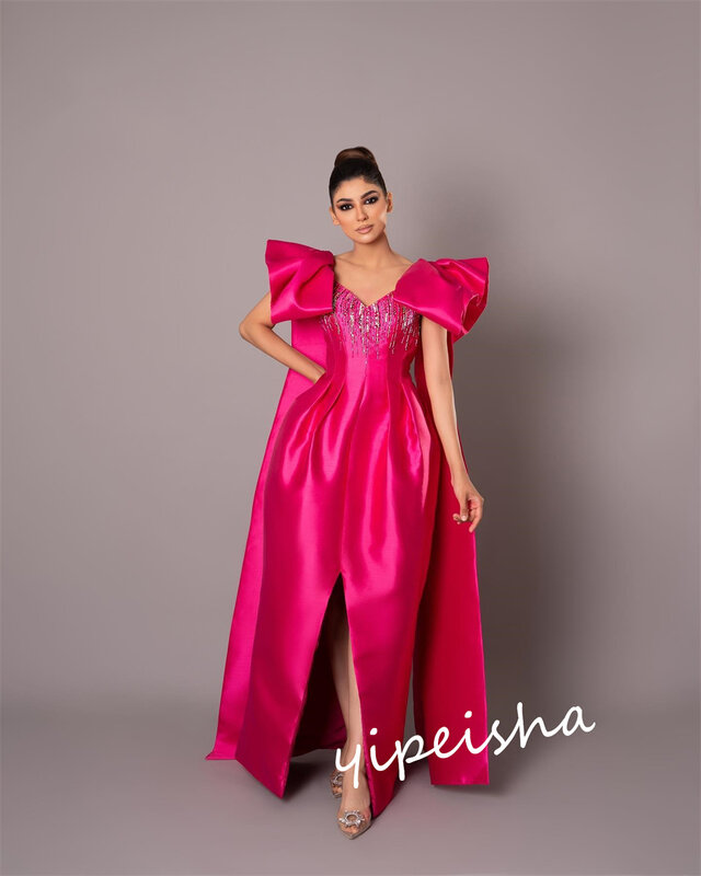فستان شاطئ مزين بالترتر من الساتان ، على شكل حرف A ، رقبة V ، مناسبة مخصصة ، فساتين طويلة ، حفلة موسيقية سعودية عربية