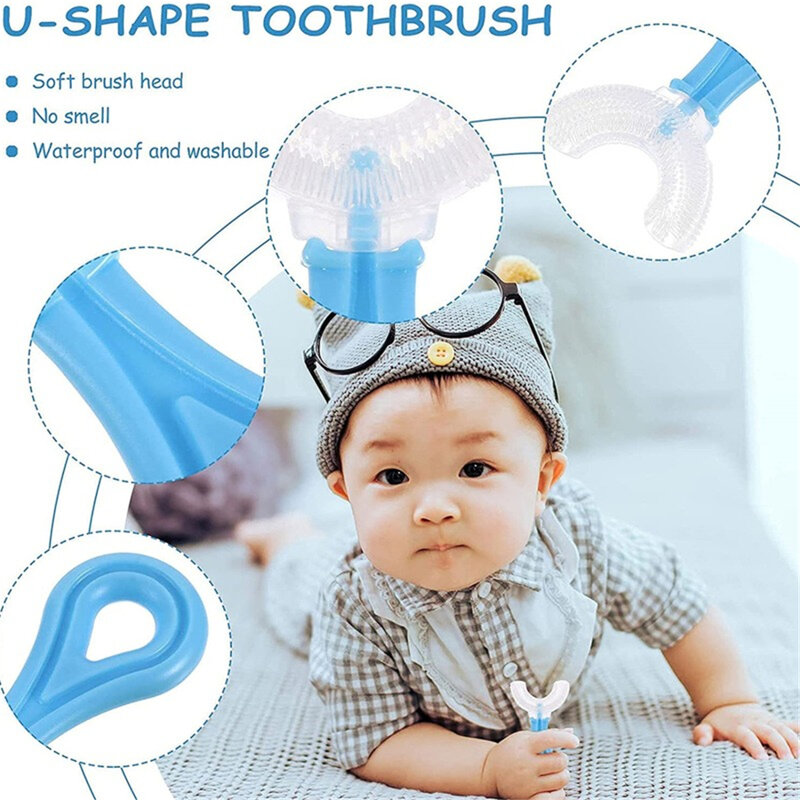 فرشاة أسنان للأطفال على شكل حرف U 360 درجة عضاضة للأسنان للرضع فرشاة أسنان من السيليكون للأطفال الصغار لتنظيف العناية بالفم