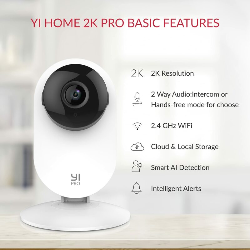 كاميرا أمان منزلية ذكية YI Pro ، صوت ثنائي الاتجاه ، كاميرا WiFi مع كشف الذكاء الاصطناعي ، حماية مراقبة ، سجل فيديو ، IP ، 2K