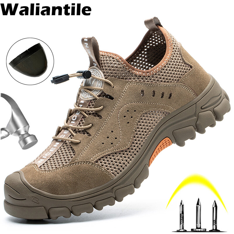 أحذية عمل صناعية مقاومة للانزلاق من Waliantile للرجال ، أحذية أمان من الصلب المقاوم للكسر ، أحذية صيفية للذكور ،