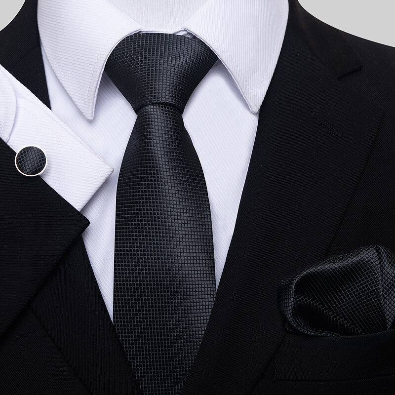 الجملة مزيج الألوان رابطة عنق حرير مجموعة للرجال ربطة العنق جيب المربعات زر الكم الصلبة الأسود Cravat البدلة اكسسوارات الصلبة صالح الزفاف