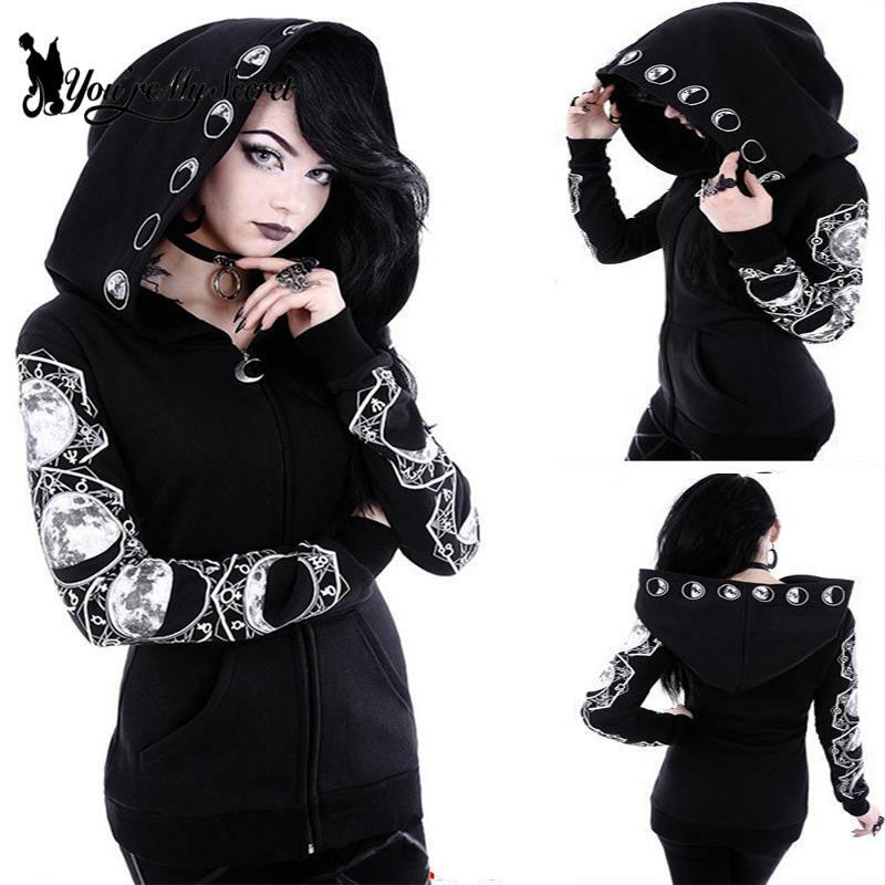 [You're My Secret] Gothic Punk style Black Women Hoodies Sweatshirts Autumn Winter Printed Long Sleeve Hoodie Female Coat Hooded