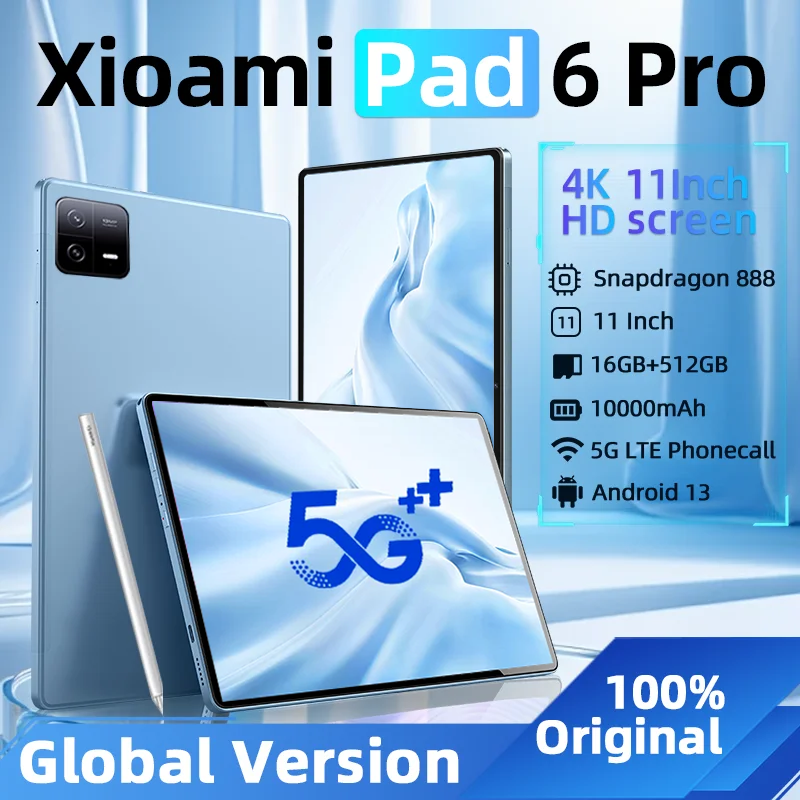 تابلت Pad Pro الأصلي العالمي ، سناب دراجون ، أندرويد 6 ، 13 ، 16 جيجابايت + 1 ، 1500 mAh ، كمبيوتر ، 5G ، 11 بوصة ، واي فاي ، HD ، 4K ،