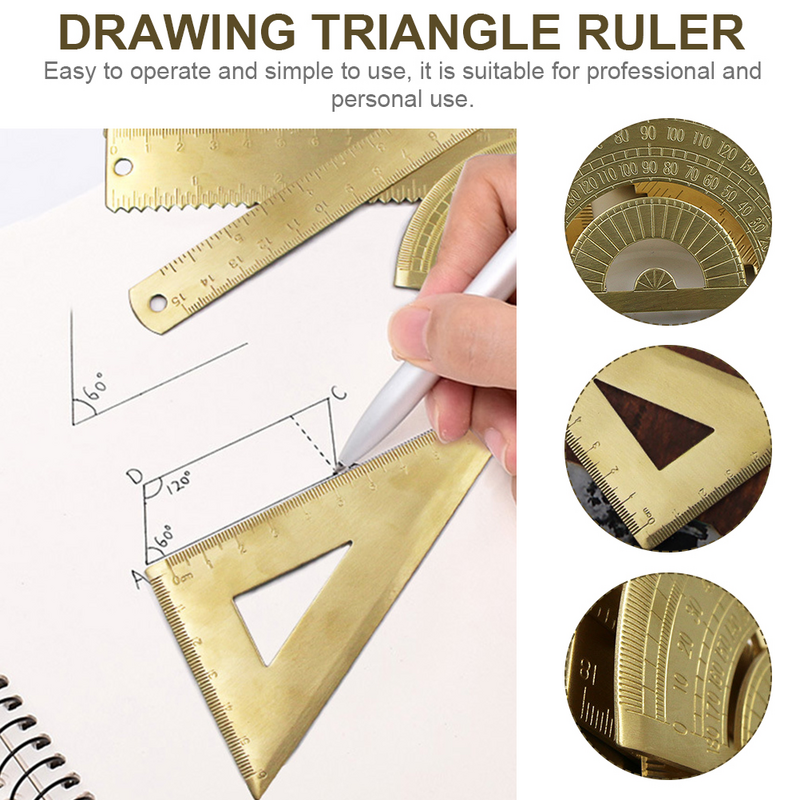 مسطرة رسم مثلث ، قياس هندسي ، أدوات نحاسية متعددة ، مجموعة واحدة