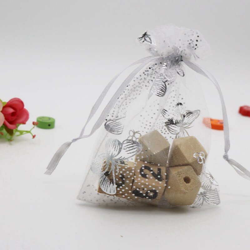 كيس هدايا مجوهرات من الأورجانزا على شكل فراشة ، كيس حلوى ، حقائب هدايا زفاف برباط ، أبيض ، 9x12 دولار ،