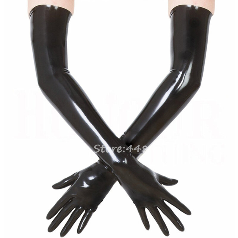 للجنسين اللاتكس قفازات من الجلد الأسود مصبوب سلس طول الكتف طويل صنم قفازات Culb ارتداء تأثيري ازياء للنساء