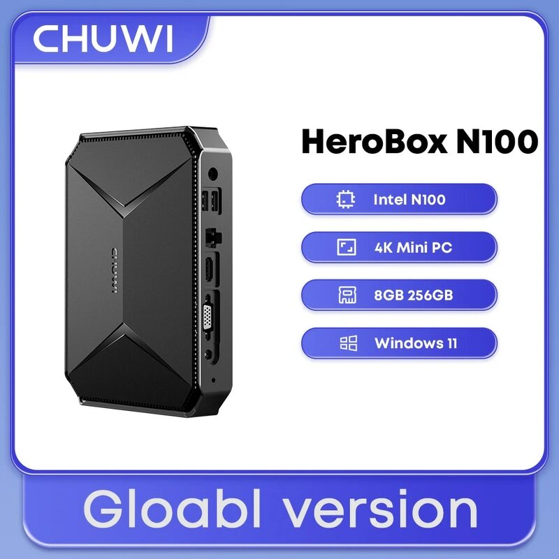 كمبيوتر صغير CHUWI-Herobox ، إنتل 12 ، N100 رباعي النواة ، 8 جيجابايت LPDDR5 ، G SSD ، ويندوز 11 ، واي فاي 6 ، بلوتوث ، منفذ Wtih ، VGA ، HD Port