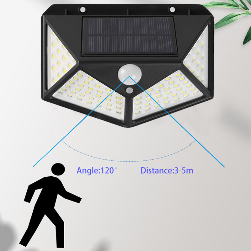 100 LED عالية الجودة في الهواء الطلق تعمل بالطاقة الشمسية مصباح الحديقة مستشعر حركة مضاد للماء الشمسية الجدار مصابيح حديقة ضوء الشرفة 270 درجة