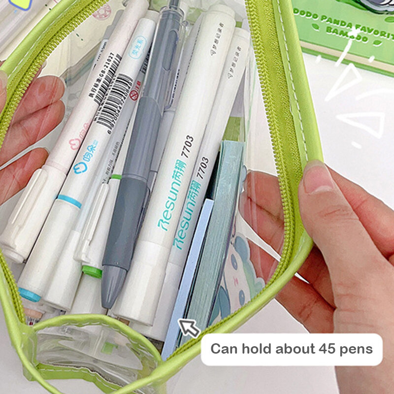 حقائب أقلام رصاص باندا عملاقة كرتونية بسعة كبيرة ، حافظة أقلام محمولة ، شفافة ، مقاومة للماء ، تخزين ، سفر ، لطيفة