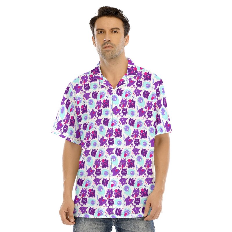جديد أنيمي طباعة Gengar قميص للرجال والنساء هاواي نمط غير رسمي Kawaii قصيرة الأكمام زر حتى قمصان الصيف