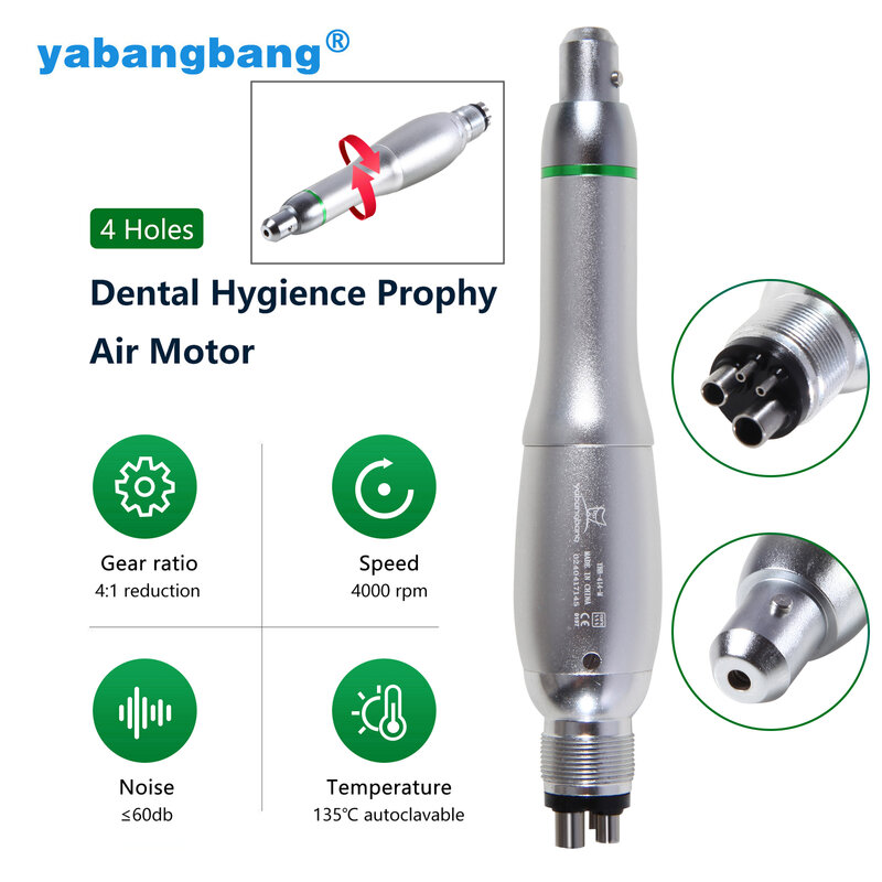 قطعة يد YABANGBANG Prophy ، نظافة الأسنان ، دوار ° ، محرك هوائي ، مخروط أنف مستقيم ، 4 فتحات