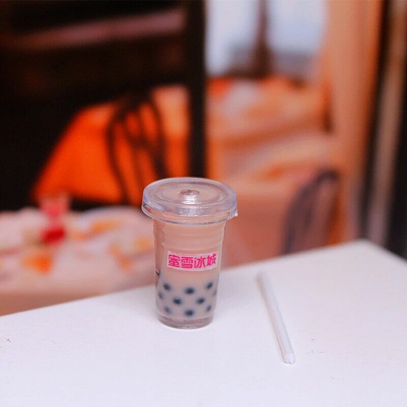 1 مجموعة 1:12 دمية مصغرة الحليب الشاي كوب شرب كوب مع القش ديكور المنزل لعبة kawaii غرفة الملحقات