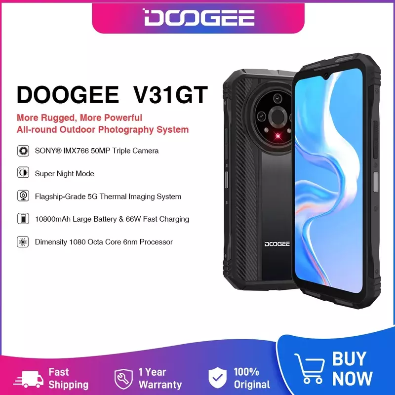 Doogee-v31gt نظام التصوير الحراري ، 6 ، 58 بوصة ، fhd ، 120hz ، ips الشاشة ، 5g ، حجم 1080 ، ثماني النواة ، 12gb ram + 256gb rom ، بطارية 10800mah
