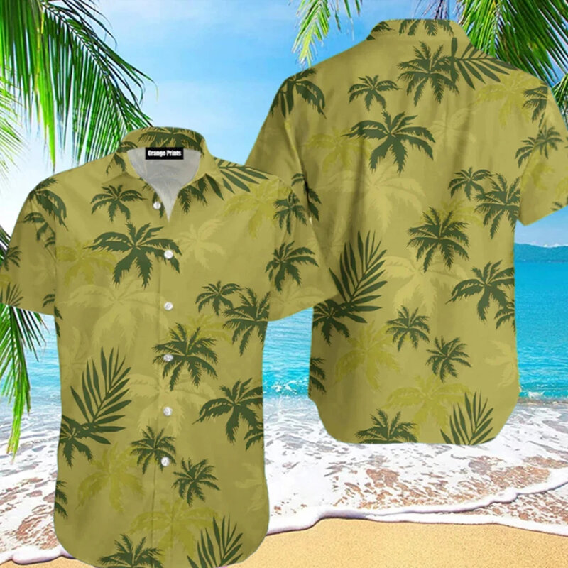 قميص رجالي هاواي ثلاثي الأبعاد بنقشة زهور شجرة جوز الهند ، مقاس كبير ، قميص زهرة شاطئ ، موضة صيفية رائعة ، عصرية ، 5XL ،