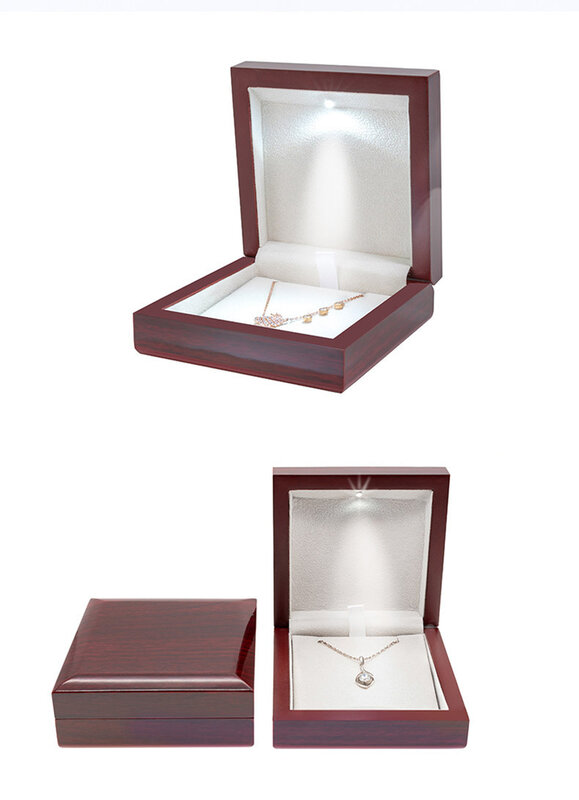 صندوق مجوهرات خشبي مع LED مصباح النبيذ الأحمر البرسيم سوار القرط قلادة صندوق خاتم الزفاف عرض التخزين ريتزي علبة التعبئة والتغليف