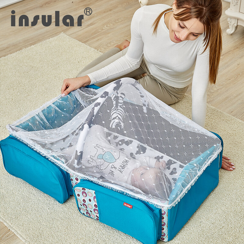 سرير قابل للطي جديد متعدد الوظائف مع ناموسية رسول حقيبة الأم ذات سعة كبيرة حقيبة الأم والطفل للخروج