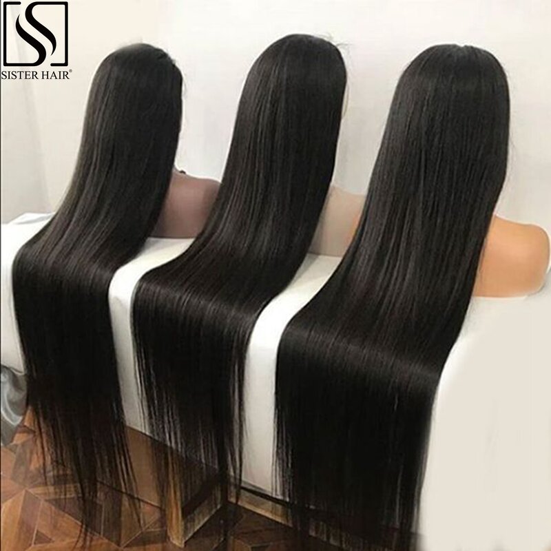 باروكات شعر طبيعي مستقيمة للنساء ، باروكة أمامية كاملة من الدانتيل ، 250 كثافة ، شفاف ، HD 360 ، 46 ، 48 بوصة ، 13x4