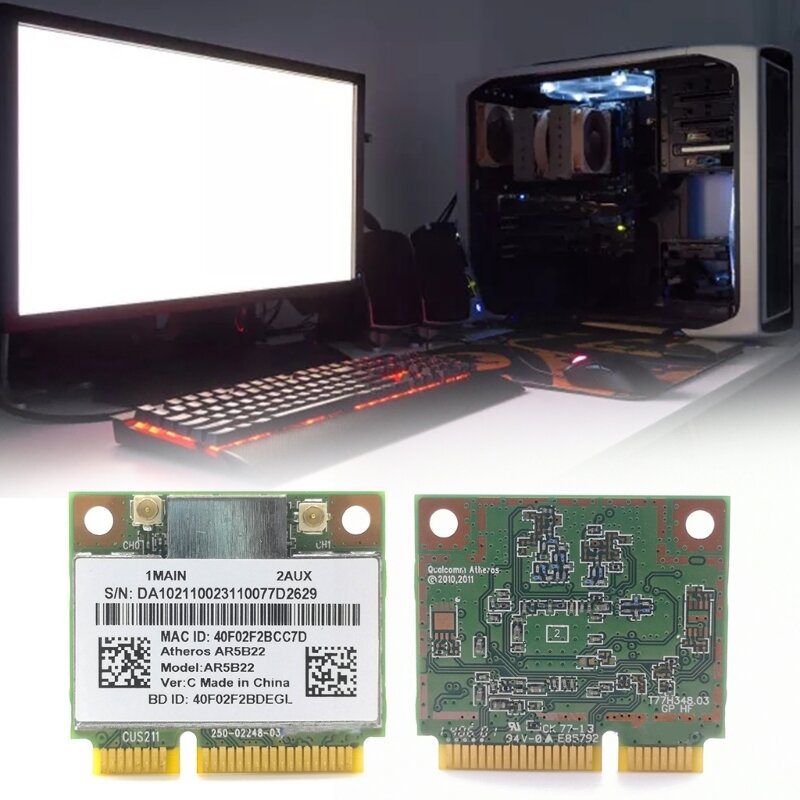 AR5B22 بطاقة PCI-E صغيرة 2.4/5Ghz ثنائي التردد 300 متر بطاقة واي فاي لاسلكية دروبشيب