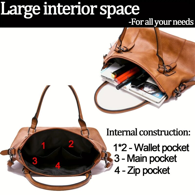 حقائب يد نسائية حقيبة حمل من الجلد الصناعي الناعم تصميم كلاسيكي سعة كبيرة متعددة الجيوب حقيبة كتف كاجوال للسيدات