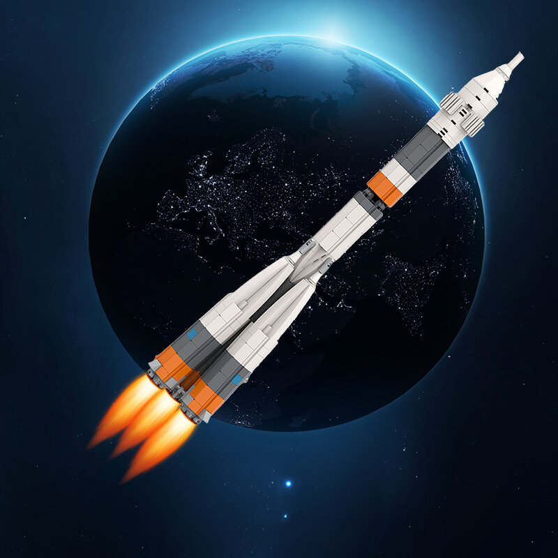MOC 1:110 مقياس R-7 Soyuz صاروخ اللبنات عدة مركبة الفضاء إطلاق مركبة الناقل الطوب نموذج تجميع لعبة لتقوم بها بنفسك طفل هدية