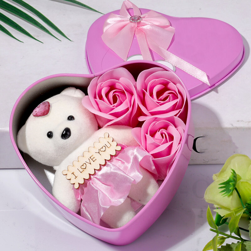 صابون زهور وردية لعيد الحب ، صندوق هدايا دب ، هدية عيد الأم الرومانسية ، عيد ميلاد الزفاف ، ديكور الغرفة ، لوازم الحفلات