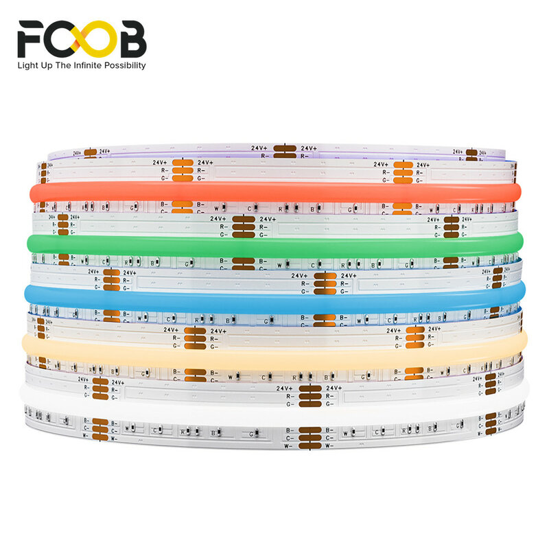 FCOB RGBCCT LED ضوء الشريط 6 دبوس 12 مللي متر DC24V 960 المصابيح RGB CW WW فوب مرنة COB أضواء الخطية عالية الكثافة RA90 عكس الضوء الشريط