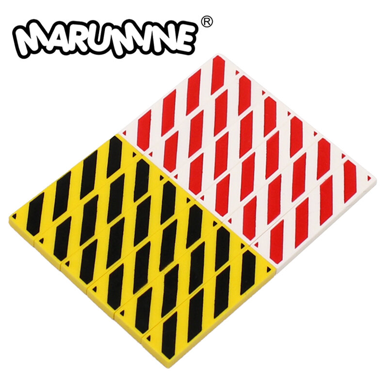 Marumine 1x4 بلاط لافتات التحذير 20 قطعة MOC الطوب خطر شريط جزء بناء كتلة الملحقات تناسب مع 2431 p52 لوحة المتراس