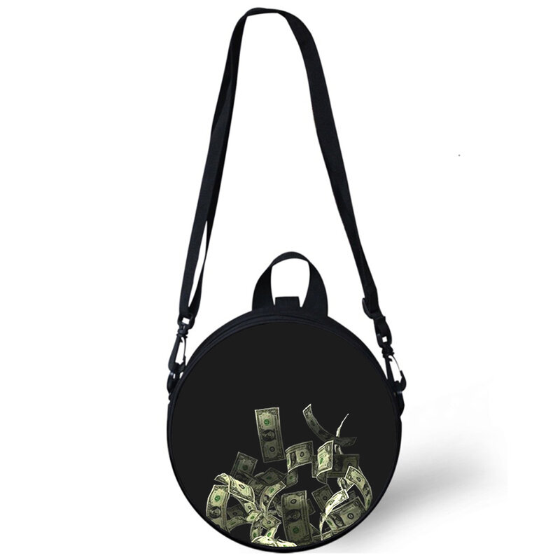الدولار الأمريكي المال الطفل رياض الأطفال حقيبة ثلاثية الأبعاد طباعة Crossbody حقائب الكتف للمدرسة المرأة حقيبة صغيرة مستديرة حقيبة Rugtas