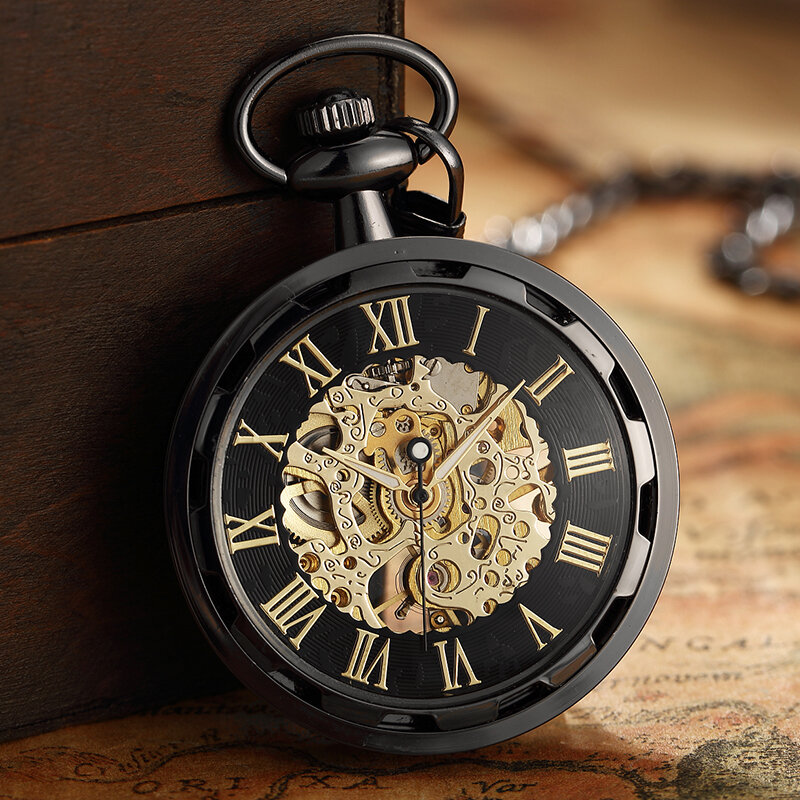 الفاخرة الذهبي الميكانيكية ساعة الجيب للرجال النساء السلس خمر الأرقام الرومانية الهاتفي رجل فوب سلسلة قلادة 2023