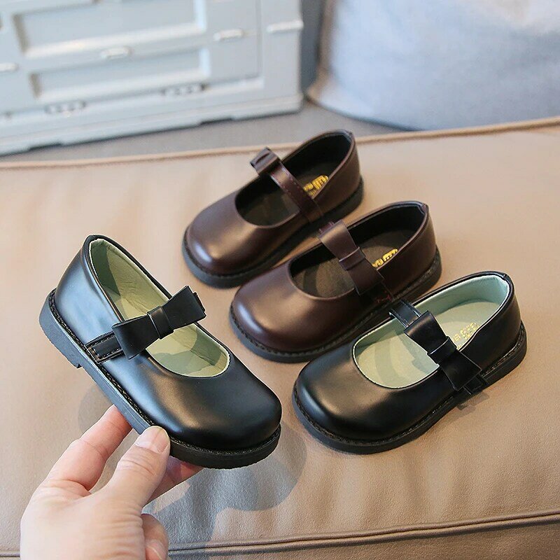 حذاء جلد للأطفال موضة جديدة الكورية الأطفال الفتيات ربيع الخريف طفل بولي Pu الأميرة ربطة أحذية أطفال حذاء الفتيات حذاء مسطح