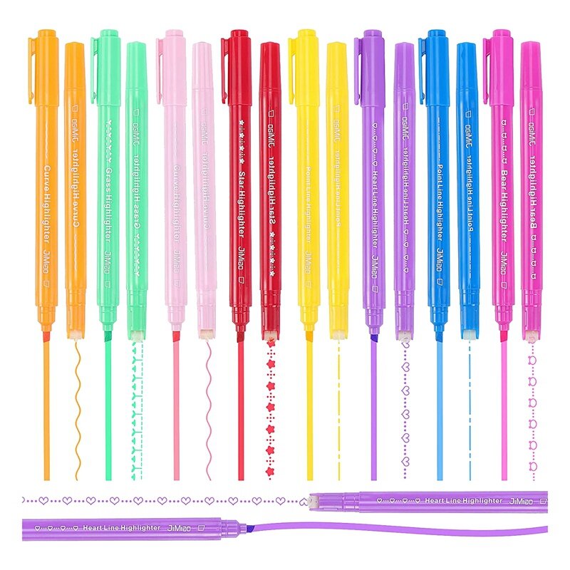 مجموعة أقلام هايلايتر منحنية مزدوجة للأطفال ، علامات للتلوين ، 8 منحنيات مختلفة ، 16 *