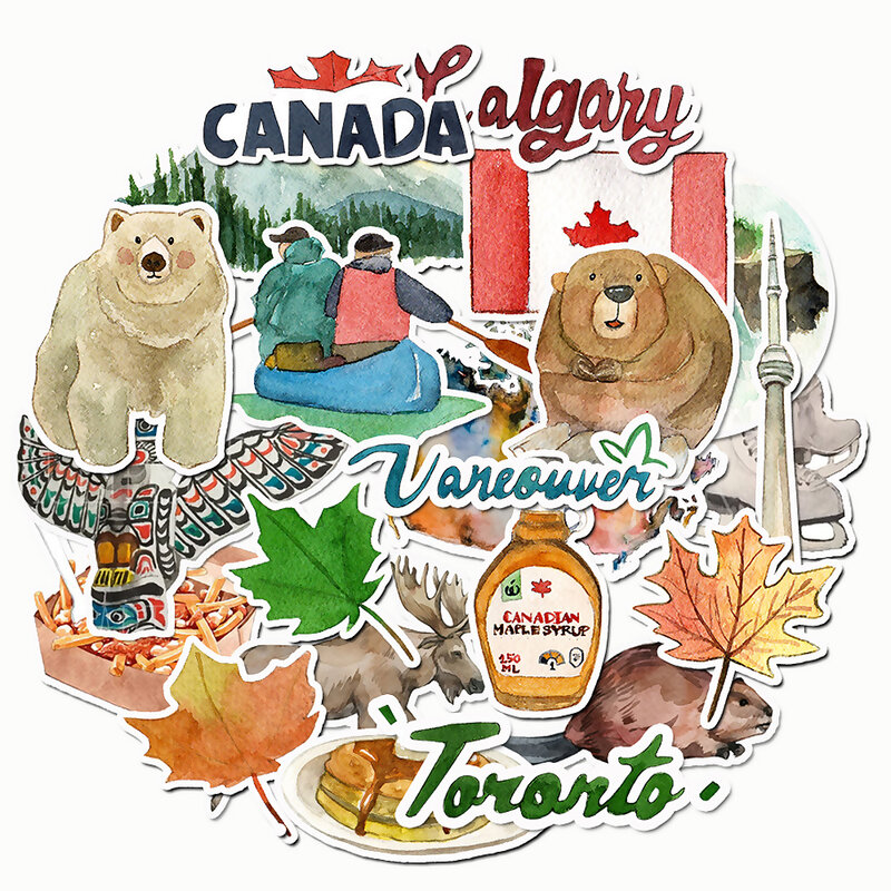 مجموعة من 27 الألوان المائية كندا ملصقات السفر الشارات اليدوية مثالية Journal ، مخطط ، كمبيوتر محمول ، زجاجة ماء ، DIY بها بنفسك صنع بطاقة