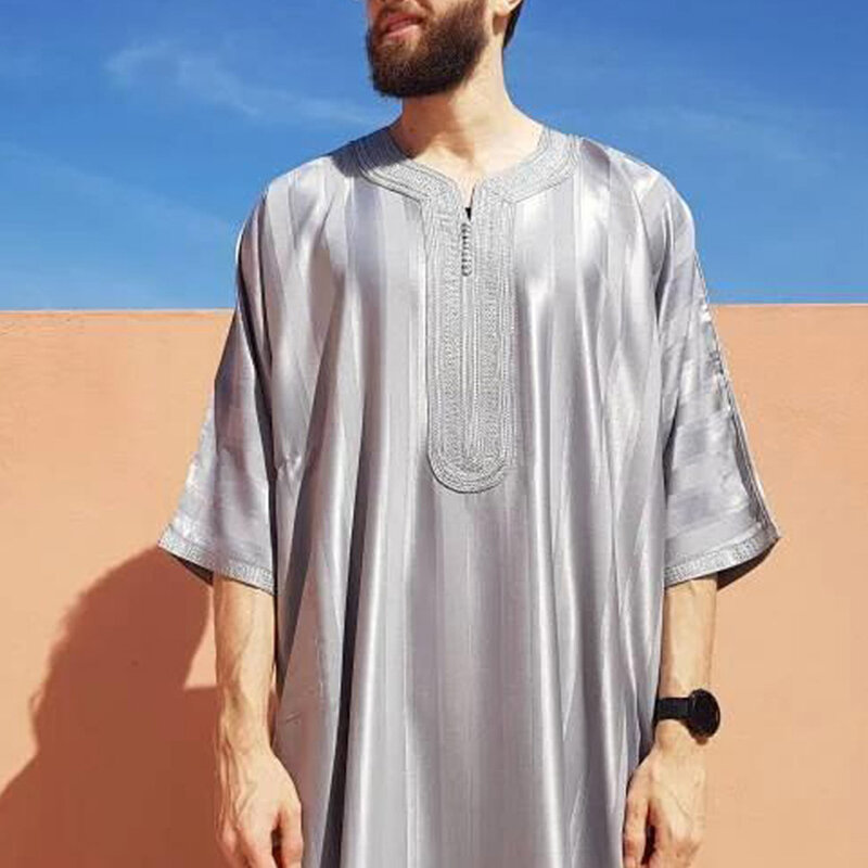 جديد 2023 ملابس إسلامية عربية رجالية موضة مطرزة جوبا ثوب هوم مغربي قفطان صلاة العيد فستان طويل