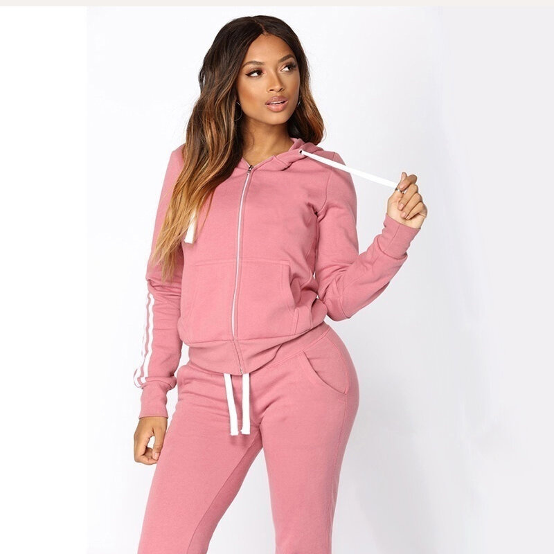 Ladies Fashion  Hoodies and Long Pants Set Tracksuits Women Two Pieces Jogging Sports Wear Suit