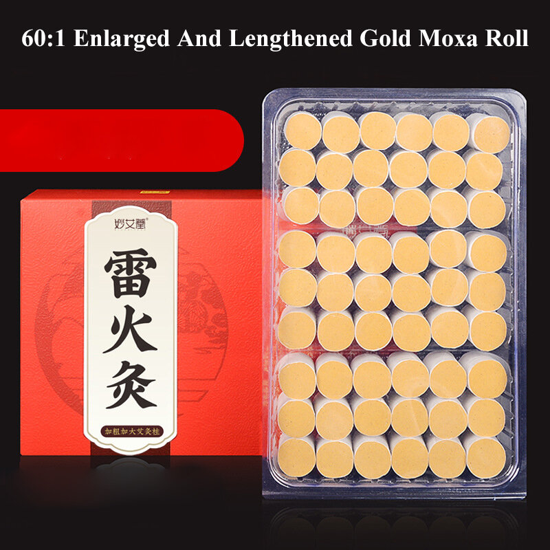 Gold Moxa Stick, إطالة, عشب صيني سميك, لفة الكى, علاج بالوخز بالإبر, تدليك ميريديان الدافئ, 60:1, 54 قطعة لكل صندوق