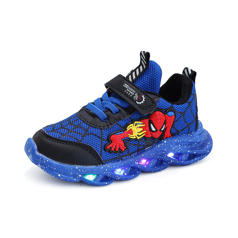 ديزني LED أحذية رياضية غير رسمية أحمر أسود للبنين الربيع شبكة في الهواء الطلق أحذية الأطفال المضاء عدم الانزلاق أحذية حجم 21-30