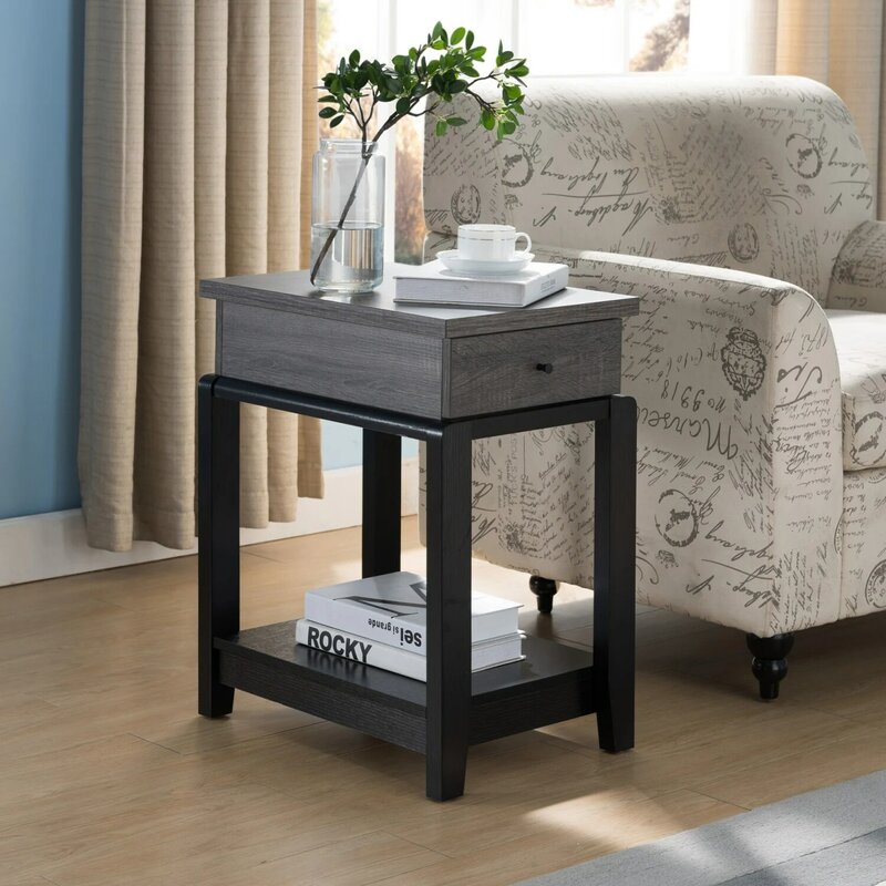 طاولة كرسي بالأسى مع سحر ريفي ، تصميم أنيق ، إضافة مثالية إلى أي غرفة معيشة ، معرف الولايات المتحدة الأمريكية ، بلون رمادي وأسود
