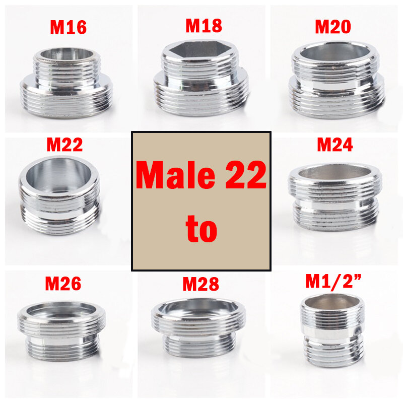 2 قطعة/الوحدة M22 إلى 16 ~ 26 مللي متر صنبور موضوع المفاصل الفضة G3/4 G1/2 الذكور موضوع الفولاذ المقاوم للصدأ موصل المطبخ النحاس اكسسوارات
