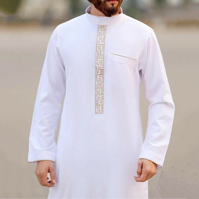 ردية عربية كبيرة الحجم للرجال ، ملابس إسلامية ، أحادية اللون ، أكمام طويلة ، روب إسلامي ، عتيق ، مطرز ، قميص إسلامي