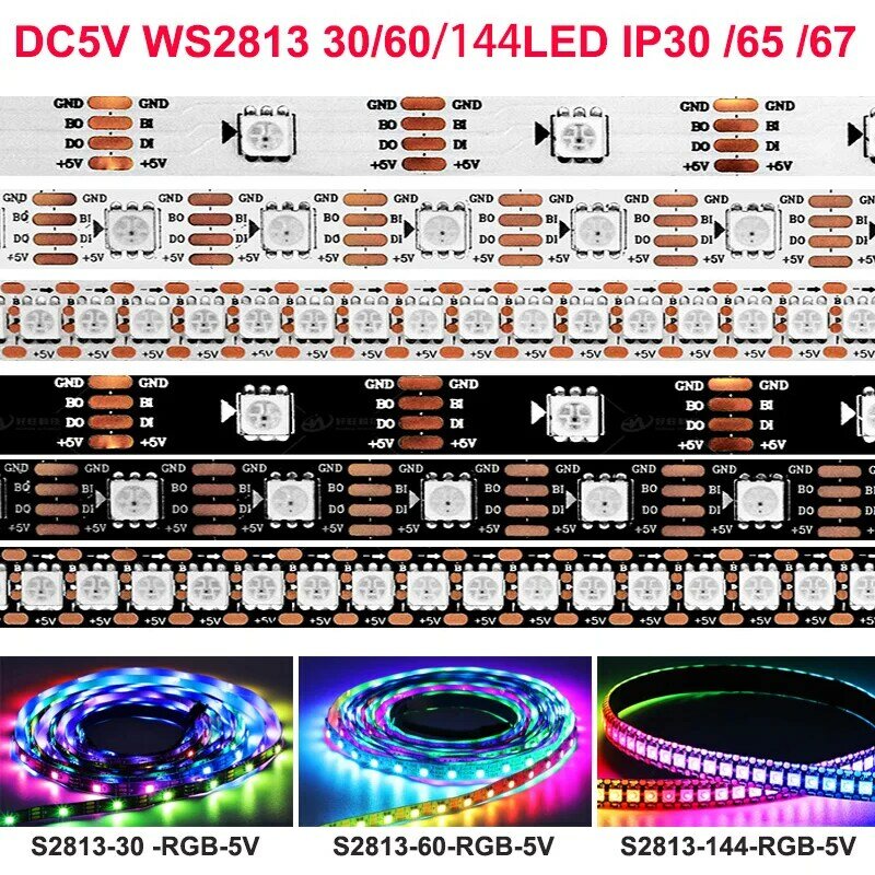 شريط إضاءة ليد بيكسل ، قابل للعنونة بشكل فردي ، WS2815 ، WS2812B ، WS2813 ، ، SK6812RGB ، SPI ، 30 ، 60 ، LEDs ، m