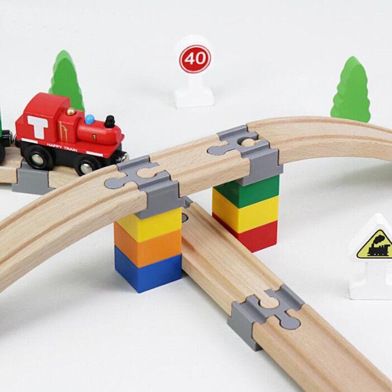 مجموعة محول مسار قطار خشبي ، موصل لبنات البناء ، متوافق مع جميع خطوط السكك الحديدية الخشبية ، جديد ، 8 ock
