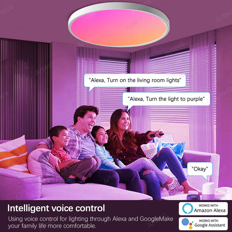 Tuya Zigbee-مصباح سقف ليد ذكي ، مصباح سقف عاكس ، يعمل مع اليكزا ، مساعد جوجل ، غرفة نوم ، محور ارتفع ، 24 واط ، RGBCW