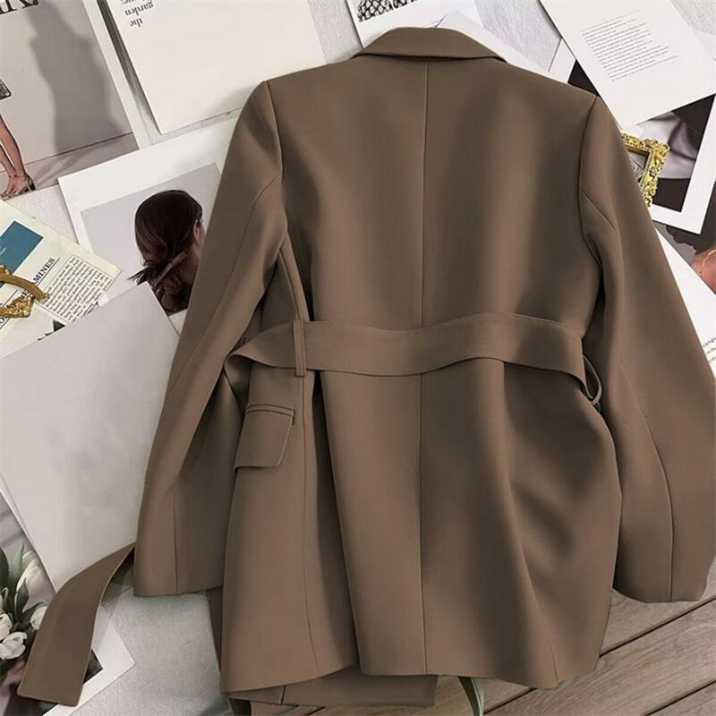 معطف بدلة العمل الرسمي للنساء مع خصر بحزام ، مناسب للجسم ، أكمام طويلة ، معطف مكتب ، تخفيف ، بسيط