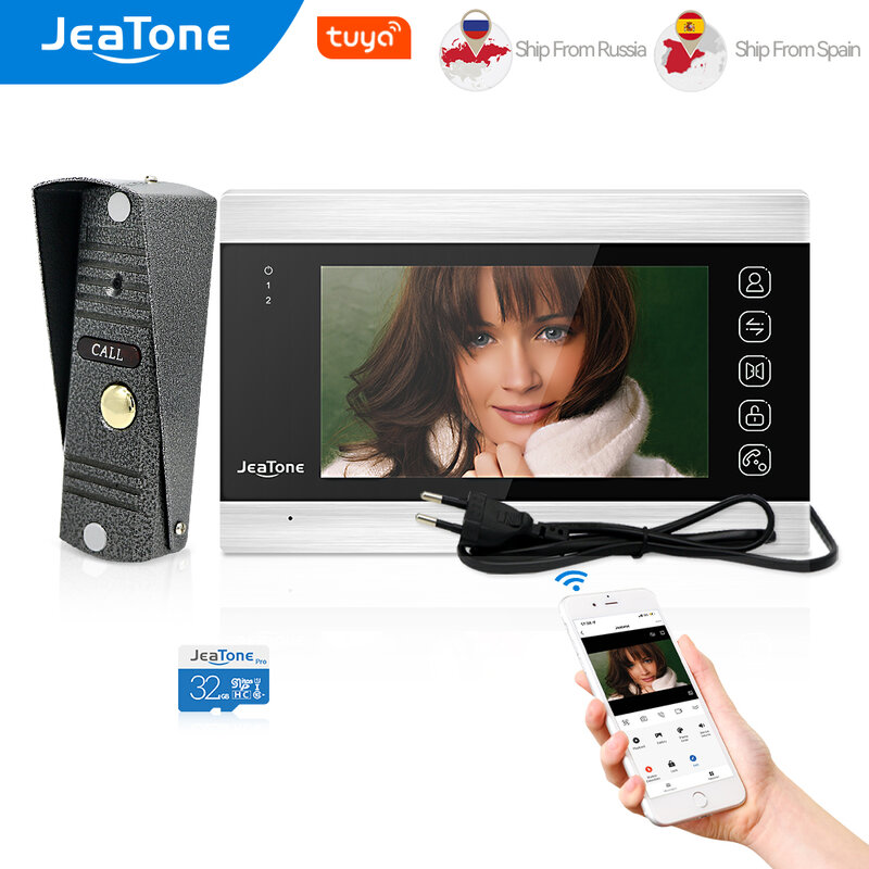 هاتف JeaTone Tuya الذكي نظام الاتصال الداخلي الفيديو7 بوصات لاسلكي واي فاي فيديو باب الهاتف مع 720P/AHD 110 ° كاميرا جرس الباب السلكية