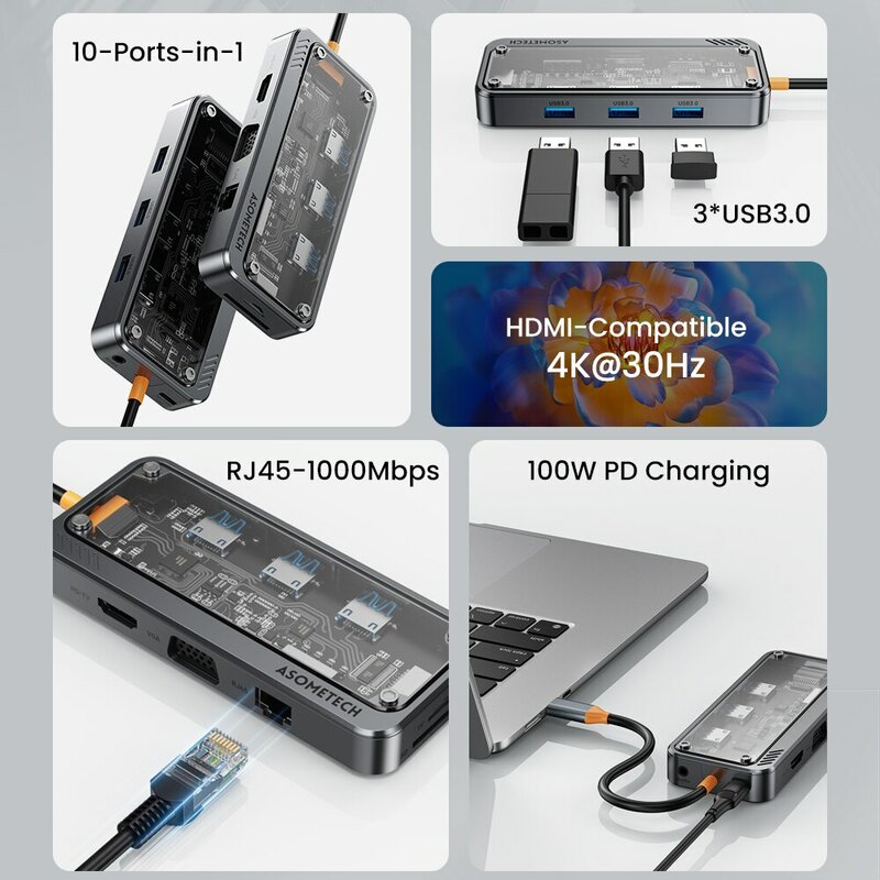 جهاز لوحي محمول 4K 5GB USB C Hub Type C إلى HDMI متوافق مع RJ45 PD من من من نوع USB من نوع Hub